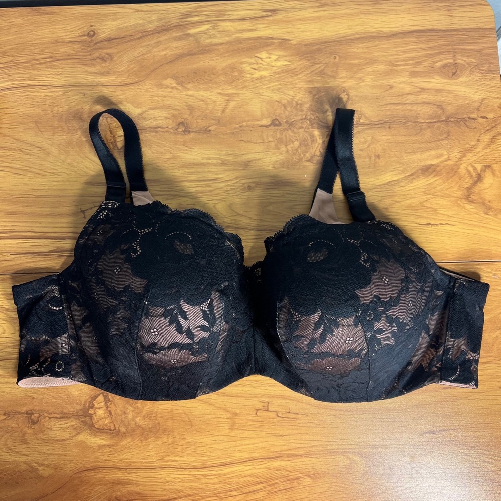 Torrid Balconette Lightly Lined Bra Sz 46C Black Lace 360 Back Smoothing